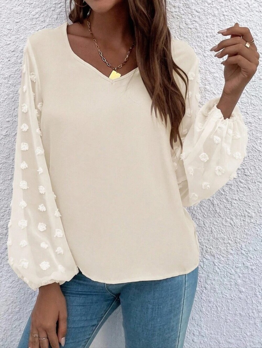 SHEIN sz: L. Cream Blouse w/Sheer-det.Longsleeves.
